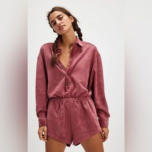 FREE PEOPLE We The Free Carson Washed Romper SIZE: XS COLOR: Marsala